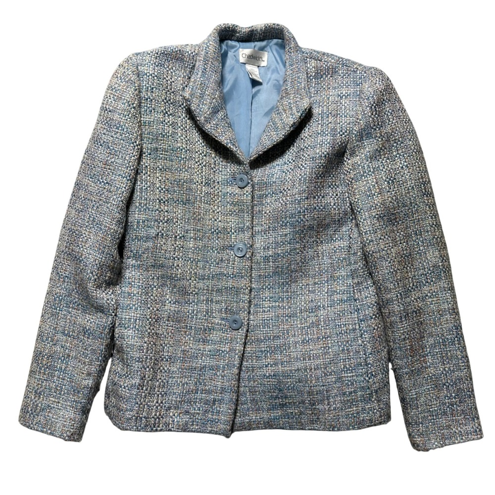 Chadwicks Blue Tweed Blazer Jacket Women's Size 6 Single Breasted Office Career